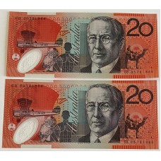 AUSTRALIA 2005 . TWENTY 20 DOLLARS BANKNOTES . MacFARLANE/HENRY . LAST PREFIX GB